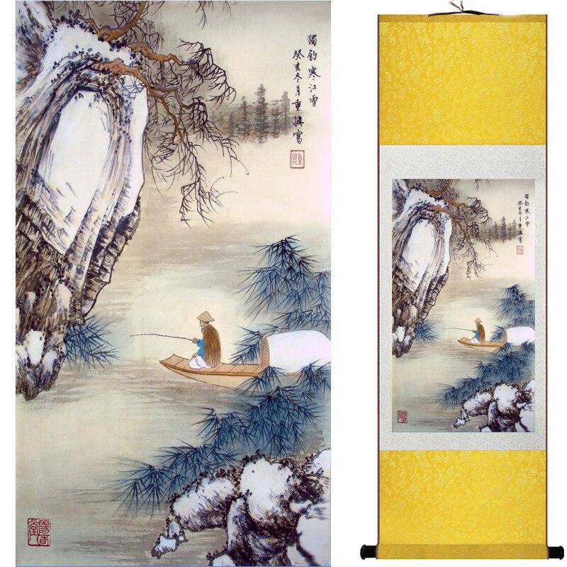 Chinese Art Scroll Painting Landscape Winter Ancient Silk Picture Wall Ideas 16280-Chinese Style Finds™