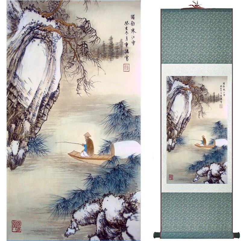 Chinese Art Scroll Painting Landscape Winter Ancient Silk Picture Wall Ideas 16280-Chinese Style Finds™