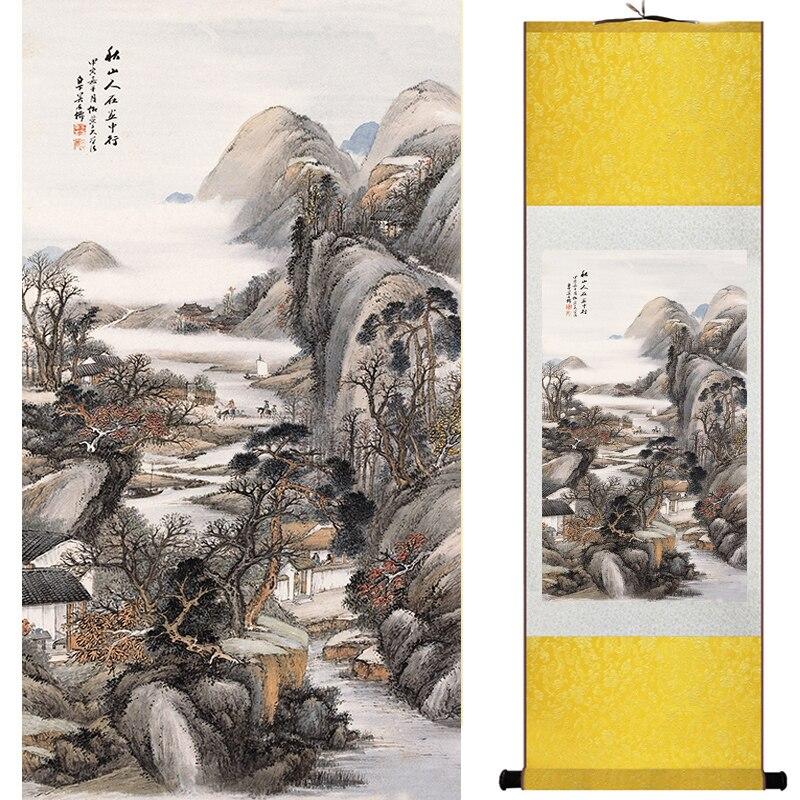 Chinese Art Scroll Painting Landscape Winter Ancient Silk Picture Wall Ideas 17186-Chinese Style Finds™