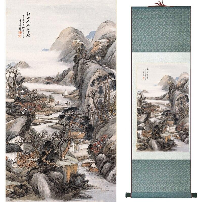 Chinese Art Scroll Painting Landscape Winter Ancient Silk Picture Wall Ideas 17186-Chinese Style Finds™