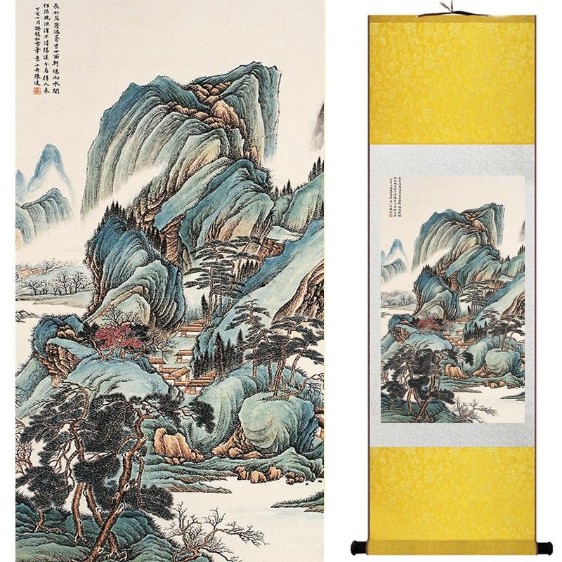 Chinese Art Scroll Painting Landscape Winter Ancient Silk Picture Wall Ideas 17194-Chinese Style Finds™