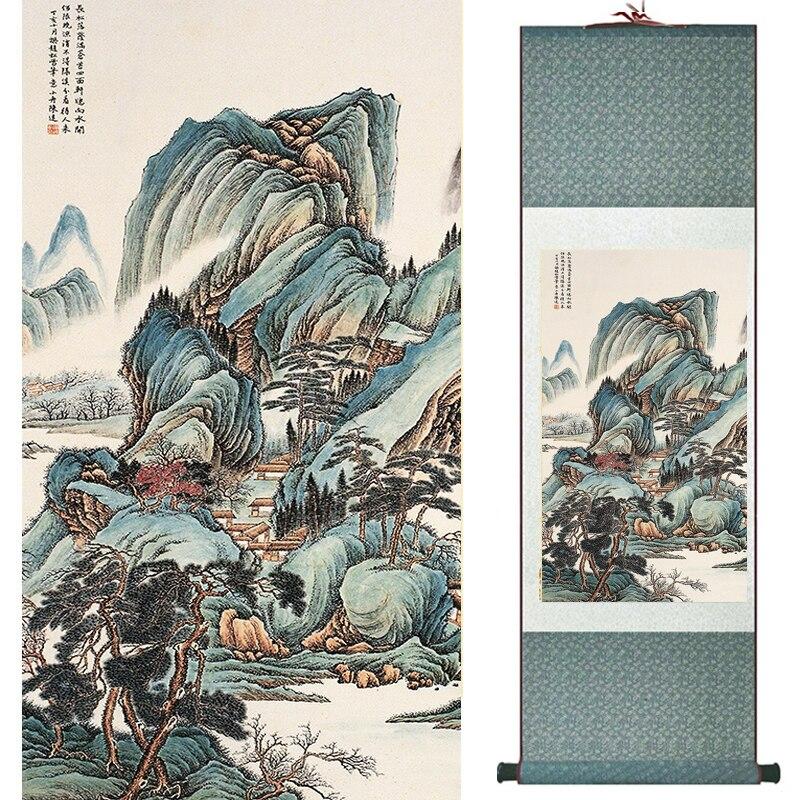 Chinese Art Scroll Painting Landscape Winter Ancient Silk Picture Wall Ideas 17194-Chinese Style Finds™