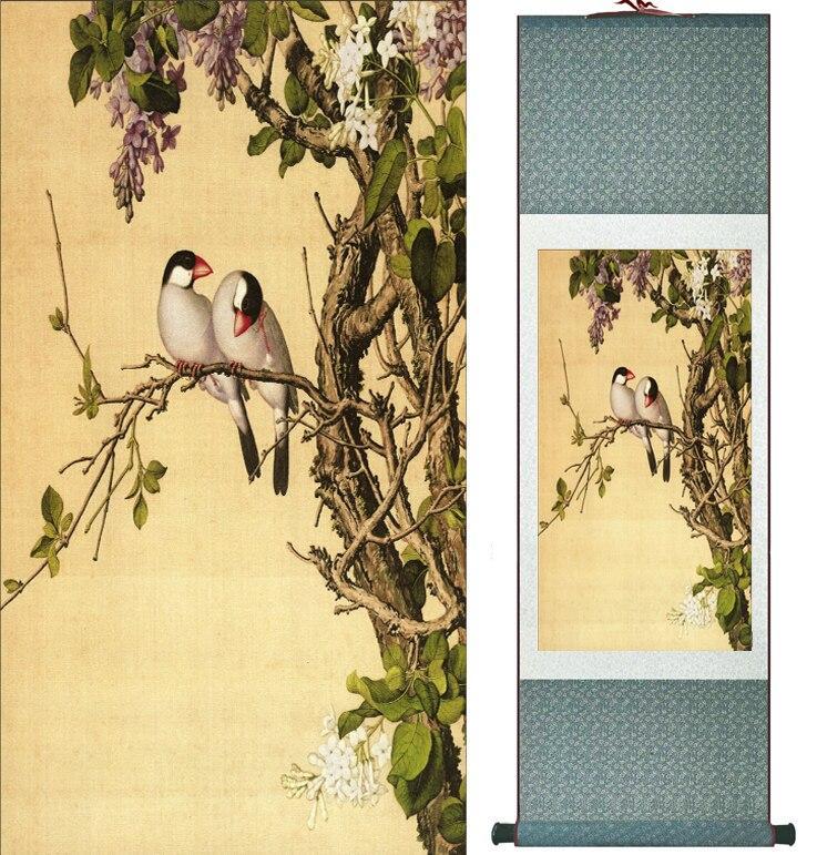 Chinese Art Scroll Painting Langshining Animal Birds And Flower Ancient Silk Picture Wall Ideas 12118-Chinese Style Finds™