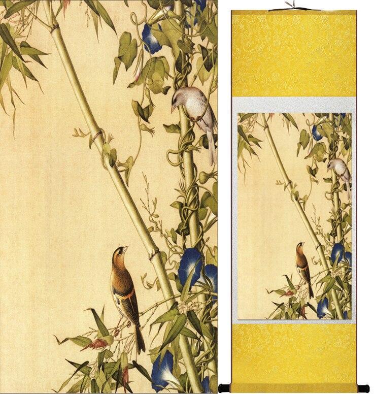 Chinese Art Scroll Painting Langshining Animal Birds And Flower Ancient Silk Picture Wall Ideas 12126-Chinese Style Finds™