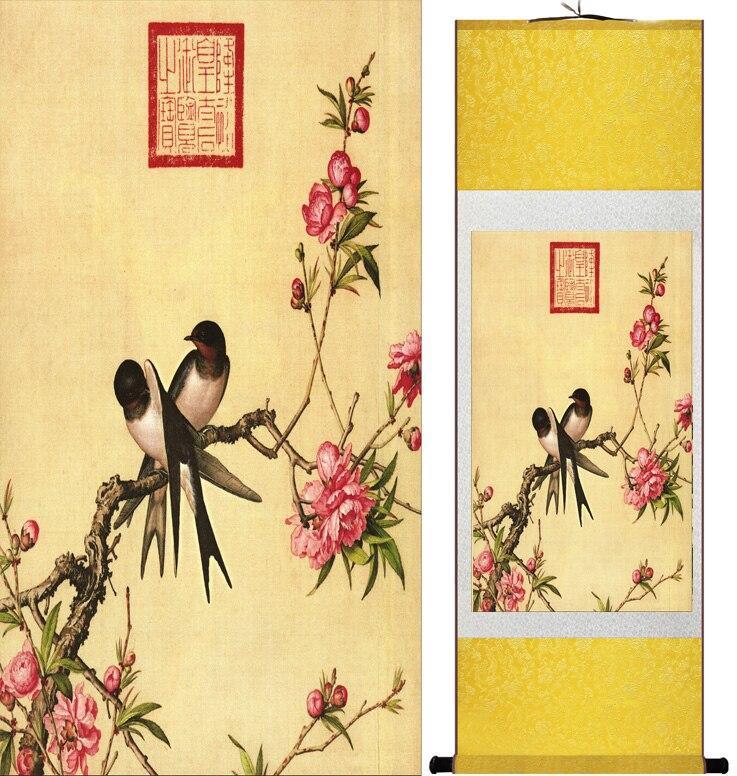 Chinese Art Scroll Painting Langshining Animal Birds And Flower Ancient Silk Picture Wall Ideas 12166-Chinese Style Finds™