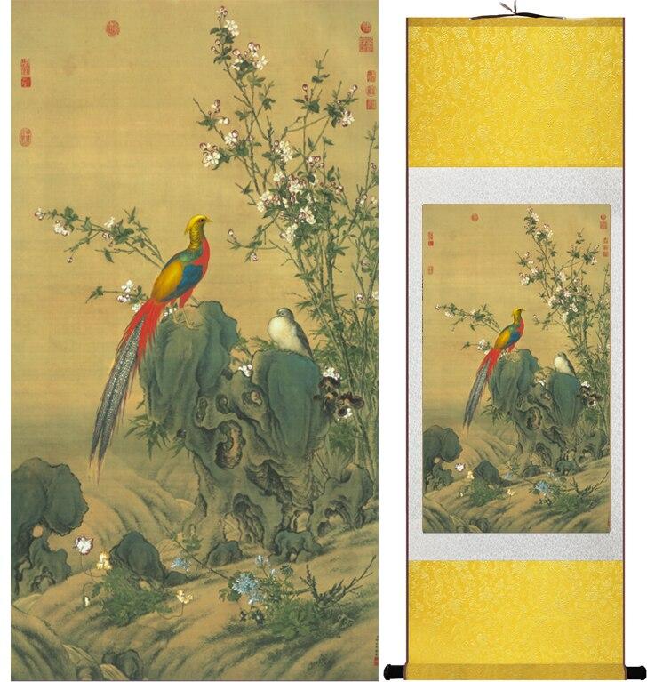 Chinese Art Scroll Painting Langshining Animal Birds And Flower Ancient Silk Picture Wall Ideas 12206-Chinese Style Finds™