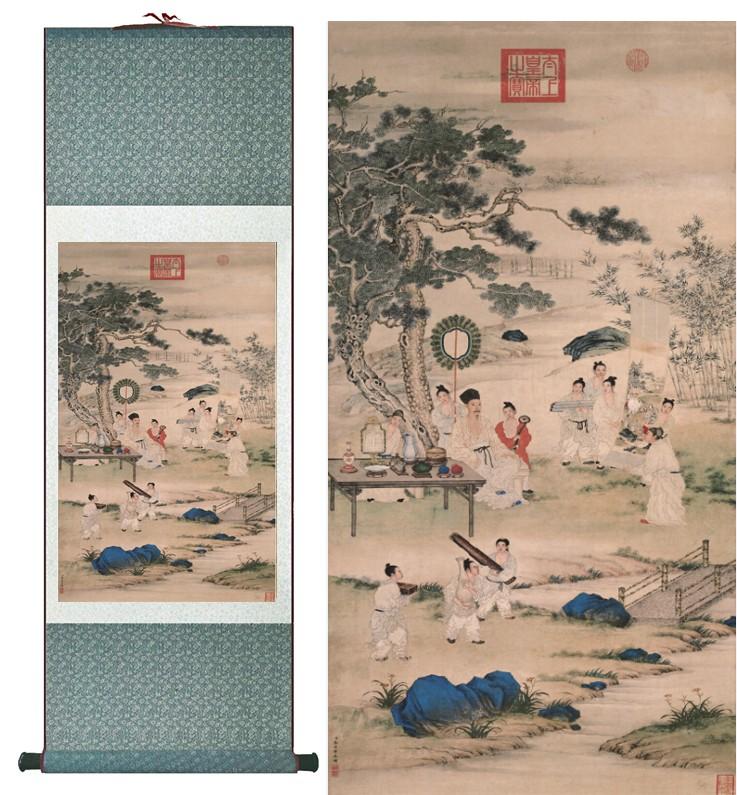 Chinese Art Scroll Painting Langshining Figure Hongli Ancient Silk Picture Wall Ideas 12214-Chinese Style Finds™