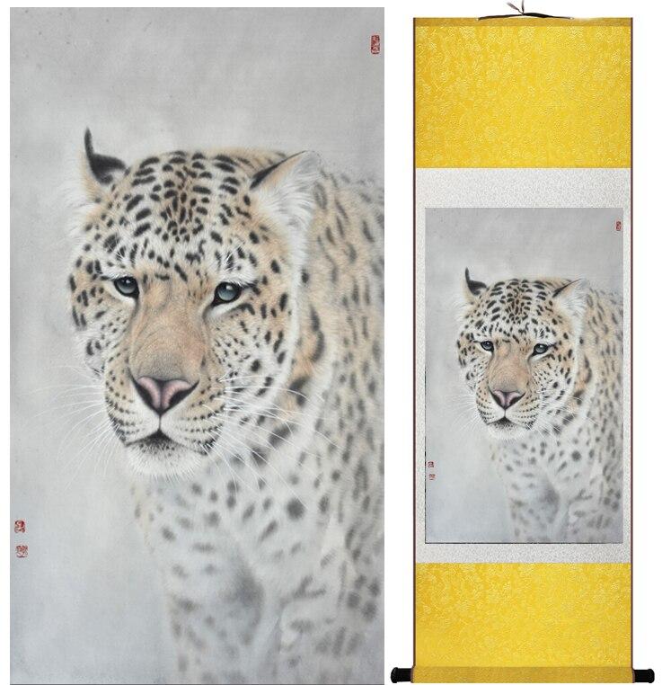 Chinese Art Scroll Painting Leopard Ancient Silk Picture Wall Ideas 12658-Chinese Style Finds™