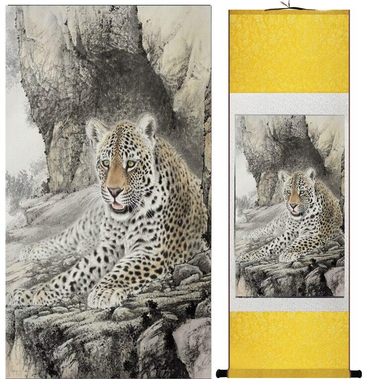 Chinese Art Scroll Painting Leopard Ancient Silk Picture Wall Ideas 12666-Chinese Style Finds™