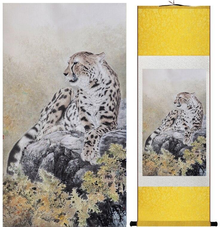 Chinese Art Scroll Painting Leopard Ancient Silk Picture Wall Ideas 13002-Chinese Style Finds™