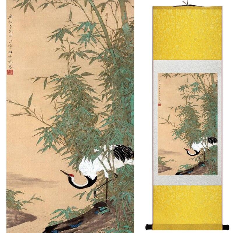 Chinese Art Scroll Painting Longevity Crane Animal Birds Ancient Silk Picture Wall Ideas 16870-Chinese Style Finds™