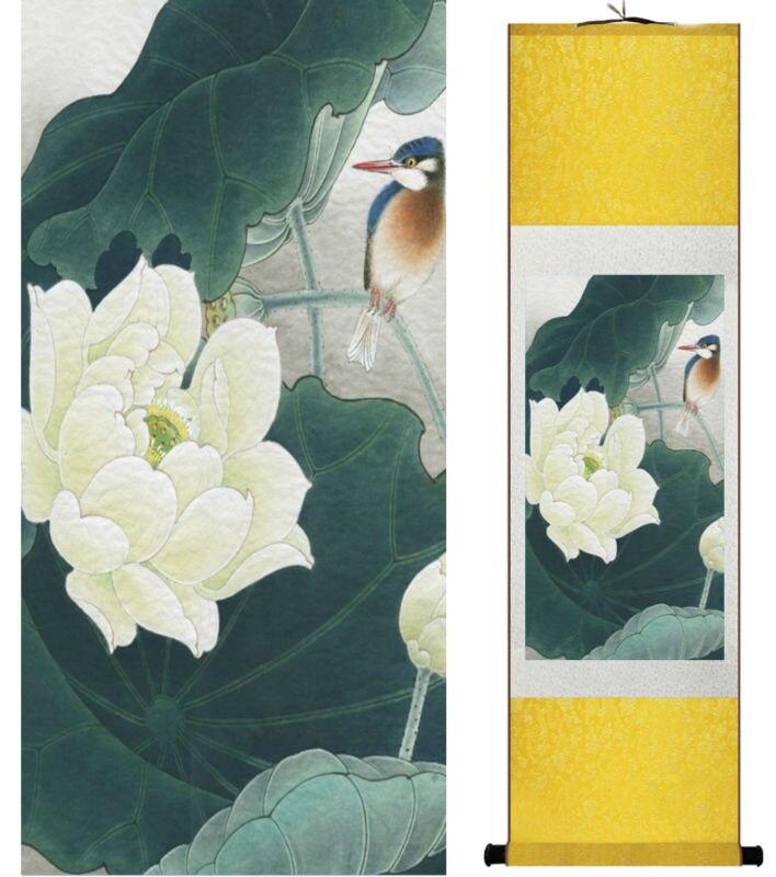 Chinese Art Scroll Painting Lotus Flower And Animal Birds Water Lily Ancient Silk Picture Wall Ideas 13962-Chinese Style Finds™