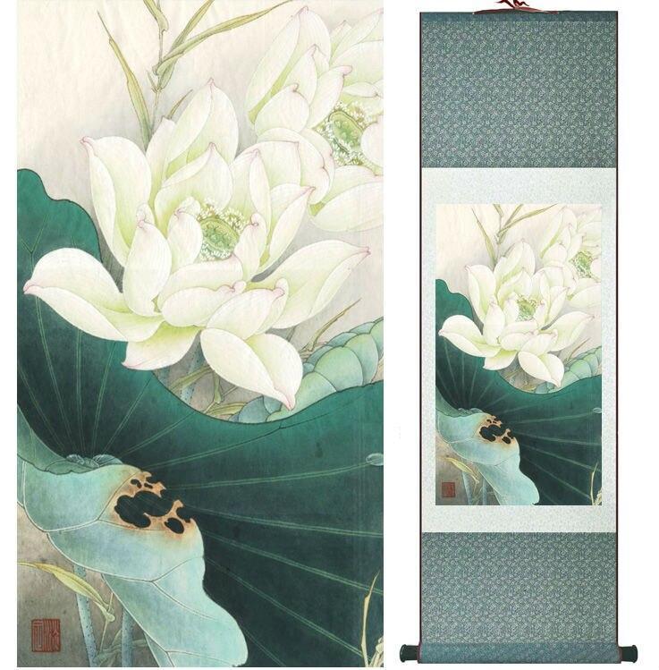 Chinese Art Scroll Painting Lotus Flower Animal Birds Ancient Silk Picture Wall Ideas 13722-Chinese Style Finds™