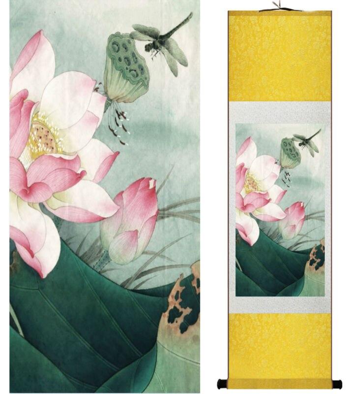 Chinese Art Scroll Painting Lotus Water Lily Ancient Silk Picture Wall Ideas 14038-Chinese Style Finds™