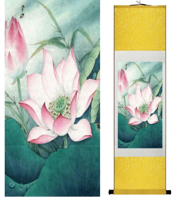 Chinese Art Scroll Painting Lotus Water Lily Ancient Silk Picture Wall Ideas 14070-Chinese Style Finds™