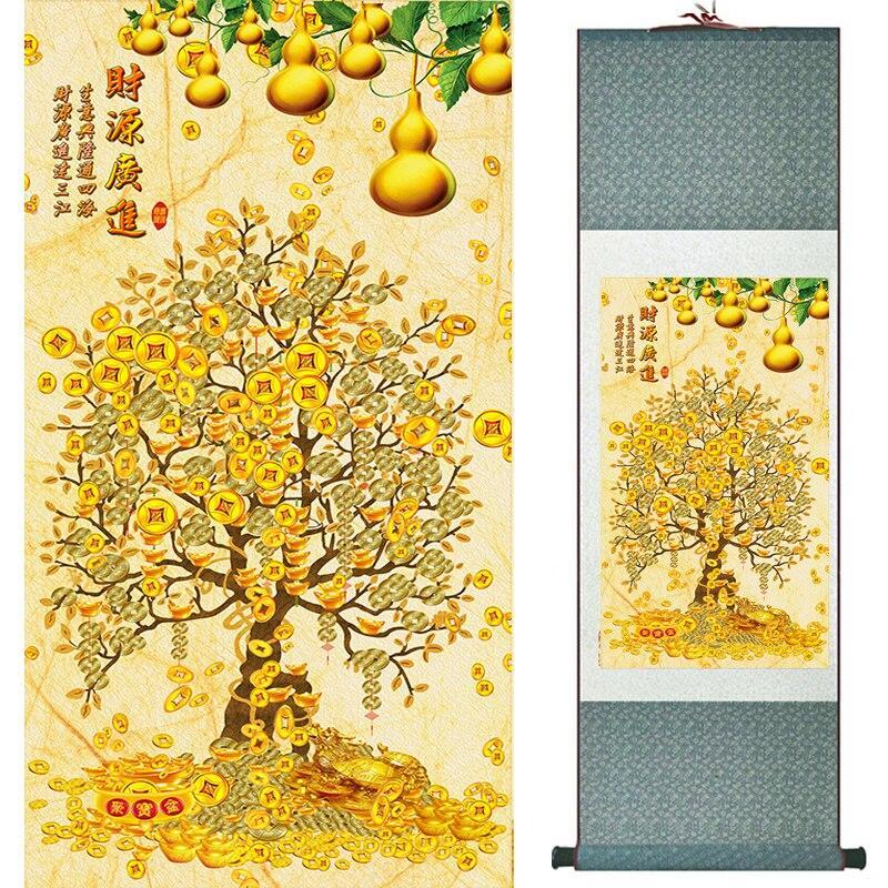 Chinese Art Scroll Painting Money Tree Scorll Wealth Ancient Silk Picture Wall Ideas 11978-Chinese Style Finds™