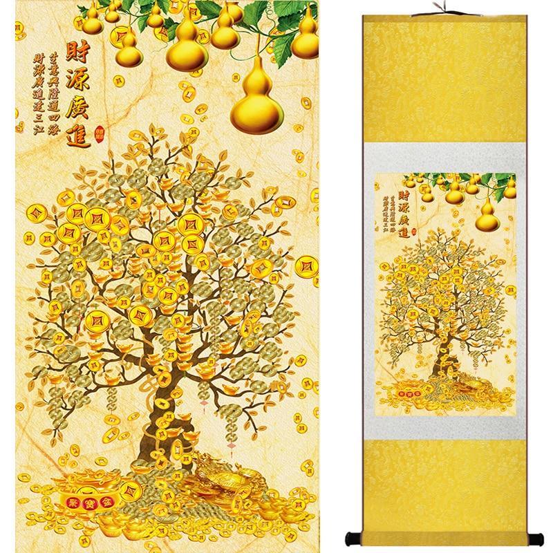 Chinese Art Scroll Painting Money Tree Scorll Wealth Ancient Silk Picture Wall Ideas 11978-Chinese Style Finds™