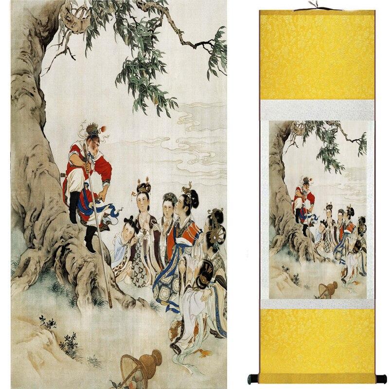 Chinese Art Scroll Painting Monkey King Caused Havoc In Heaven Ancient Silk Picture Wall Ideas 16682-Chinese Style Finds™