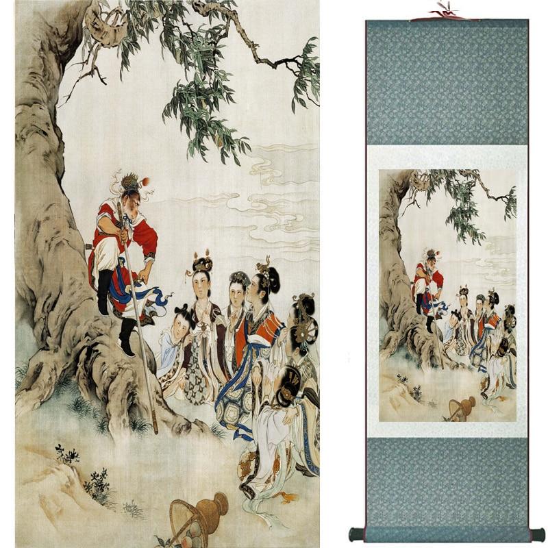 Chinese Art Scroll Painting Monkey King Caused Havoc In Heaven Ancient Silk Picture Wall Ideas 16682-Chinese Style Finds™