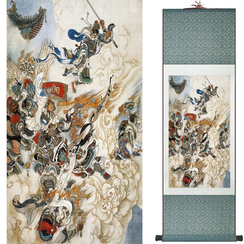 Chinese Art Scroll Painting Monkey King Caused Havoc In Heaven Ancient Silk Picture Wall Ideas 16690-Chinese Style Finds™