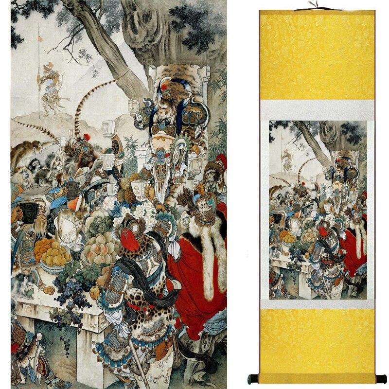 Chinese Art Scroll Painting Monkey King Caused Havoc In Heaven Ancient Silk Picture Wall Ideas 16702-Chinese Style Finds™