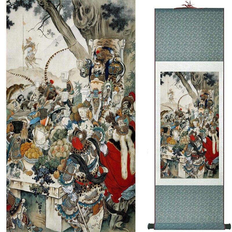 Chinese Art Scroll Painting Monkey King Caused Havoc In Heaven Ancient Silk Picture Wall Ideas 16702-Chinese Style Finds™