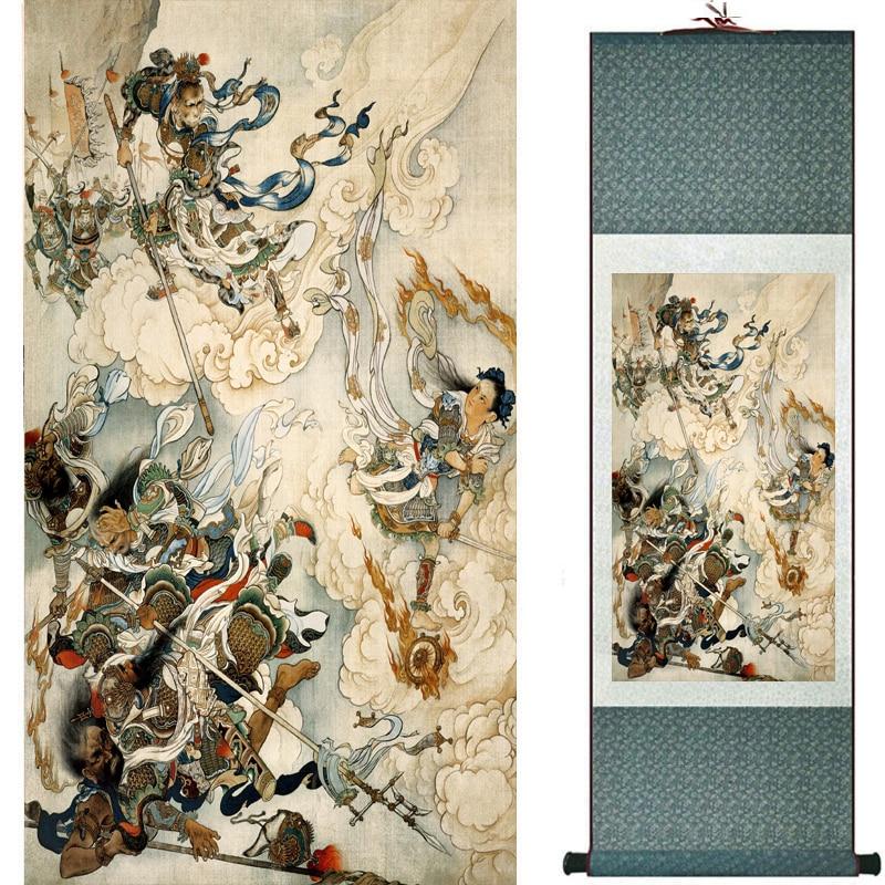 Chinese Art Scroll Painting Monkey King Caused Havoc In Heaven Ancient Silk Picture Wall Ideas 16706-Chinese Style Finds™