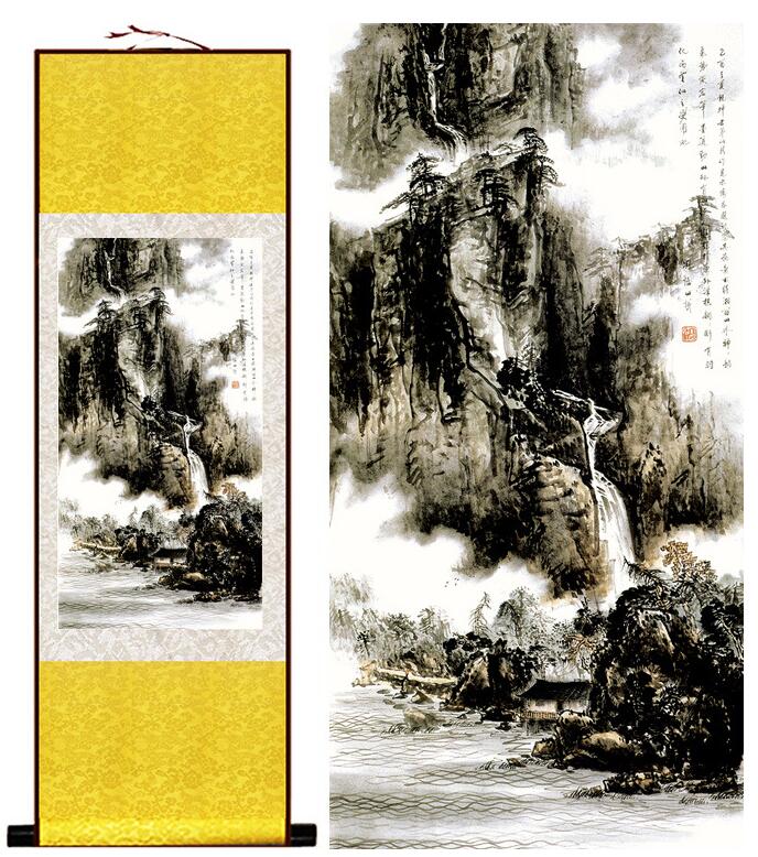 Chinese Art Scroll Painting Mountain And River Ancient Silk Picture Wall Ideas 13358-Chinese Style Finds™