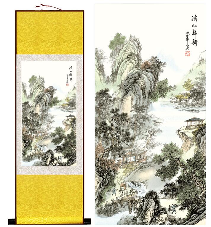 Chinese Art Scroll Painting Mountain And River Ancient Silk Picture Wall Ideas 13362-Chinese Style Finds™