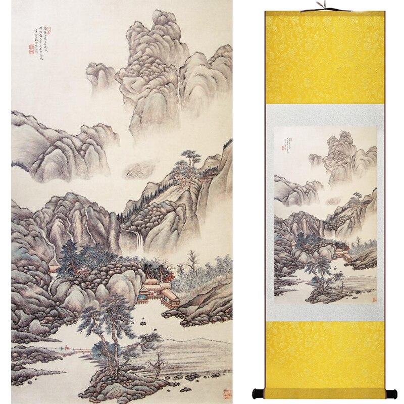 Chinese Art Scroll Painting Mountain And River Ancient Silk Picture Wall Ideas 15760-Chinese Style Finds™