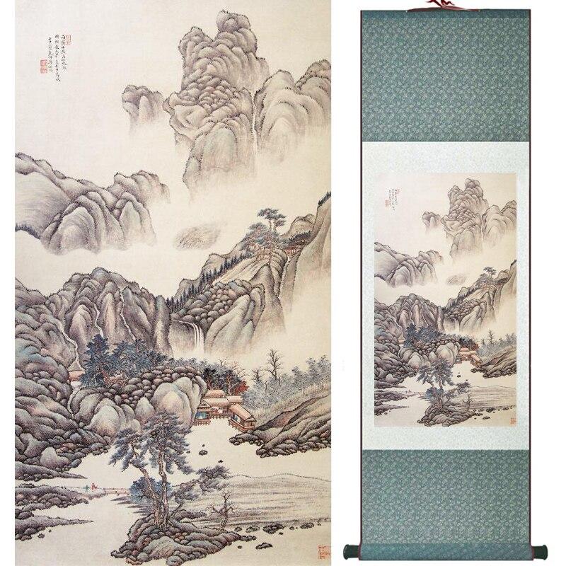 Chinese Art Scroll Painting Mountain And River Ancient Silk Picture Wall Ideas 15760-Chinese Style Finds™