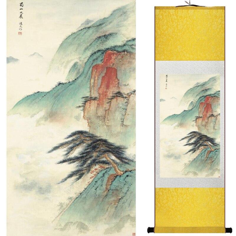 Chinese Art Scroll Painting Mountain And River Ancient Silk Picture Wall Ideas 15772-Chinese Style Finds™