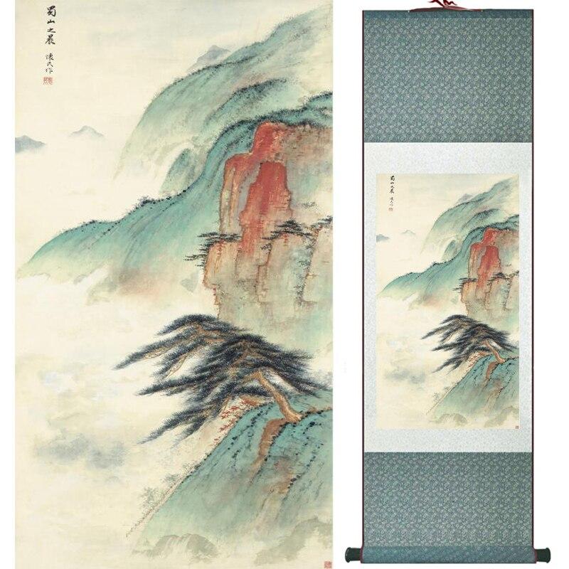 Chinese Art Scroll Painting Mountain And River Ancient Silk Picture Wall Ideas 15772-Chinese Style Finds™