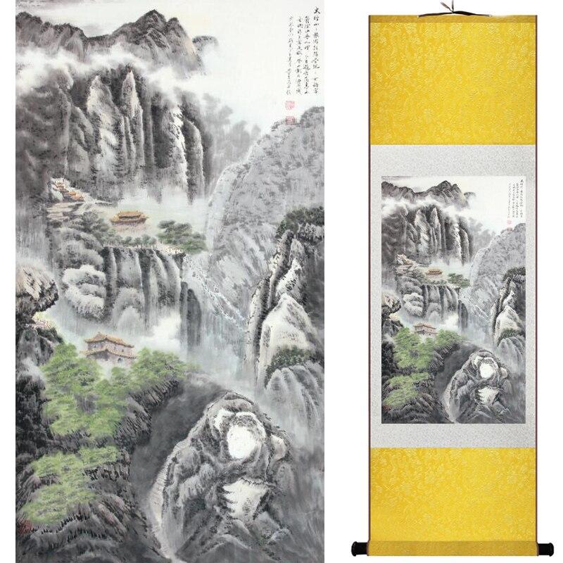 Chinese Art Scroll Painting Mountain And River Ancient Silk Picture Wall Ideas 15776-Chinese Style Finds™