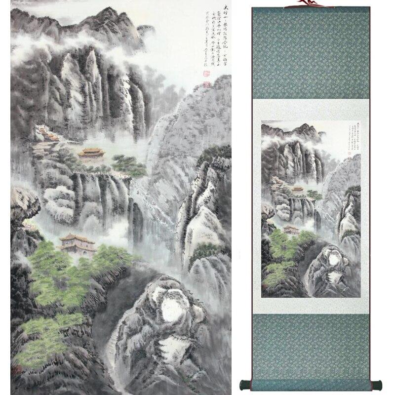 Chinese Art Scroll Painting Mountain And River Ancient Silk Picture Wall Ideas 15776-Chinese Style Finds™