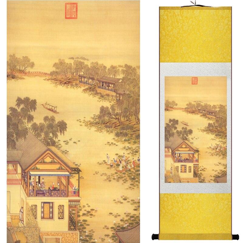 Chinese Art Scroll Painting Mountain And River Ancient Silk Picture Wall Ideas 15780-Chinese Style Finds™