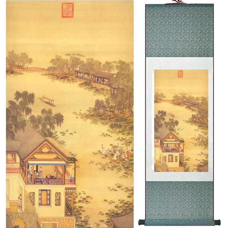 Chinese Art Scroll Painting Mountain And River Ancient Silk Picture Wall Ideas 15780-Chinese Style Finds™