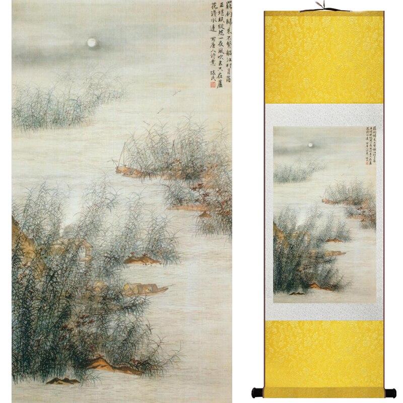 Chinese Art Scroll Painting Mountain And River Ancient Silk Picture Wall Ideas 15784-Chinese Style Finds™