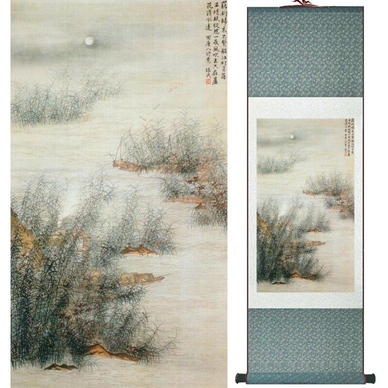 Chinese Art Scroll Painting Mountain And River Ancient Silk Picture Wall Ideas 15784-Chinese Style Finds™