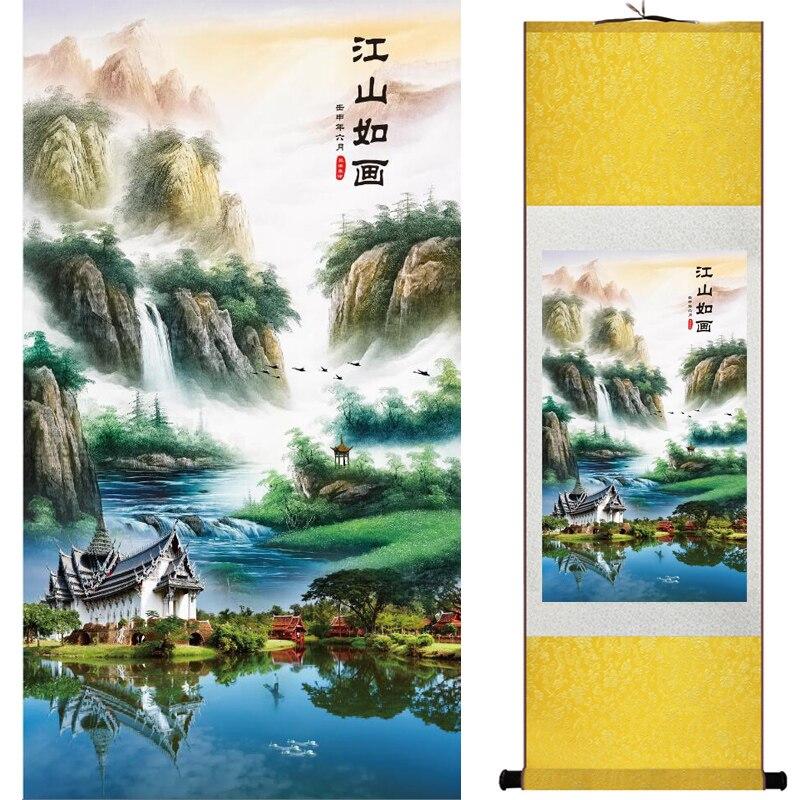 Chinese Art Scroll Painting Mountain And River Ancient Silk Picture Wall Ideas 15796-Chinese Style Finds™