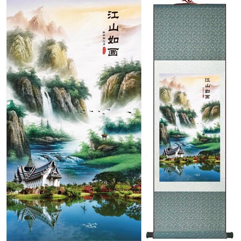 Chinese Art Scroll Painting Mountain And River Ancient Silk Picture Wall Ideas 15796-Chinese Style Finds™