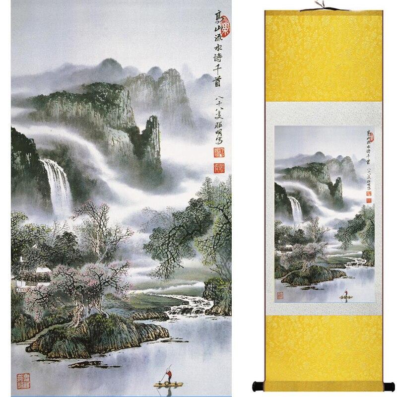 Chinese Art Scroll Painting Mountain And River Ancient Silk Picture Wall Ideas 16248-Chinese Style Finds™