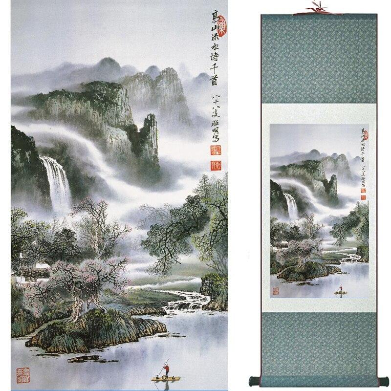 Chinese Art Scroll Painting Mountain And River Ancient Silk Picture Wall Ideas 16248-Chinese Style Finds™