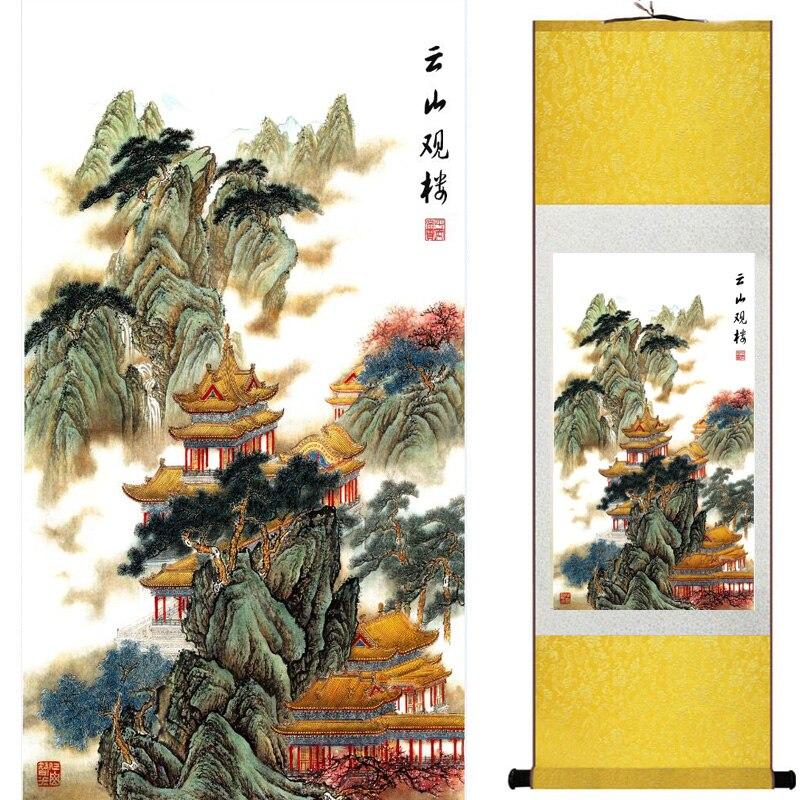 Chinese Art Scroll Painting Mountain And River Ancient Silk Picture Wall Ideas 16260-Chinese Style Finds™