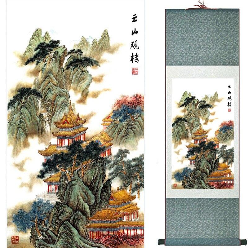 Chinese Art Scroll Painting Mountain And River Ancient Silk Picture Wall Ideas 16260-Chinese Style Finds™