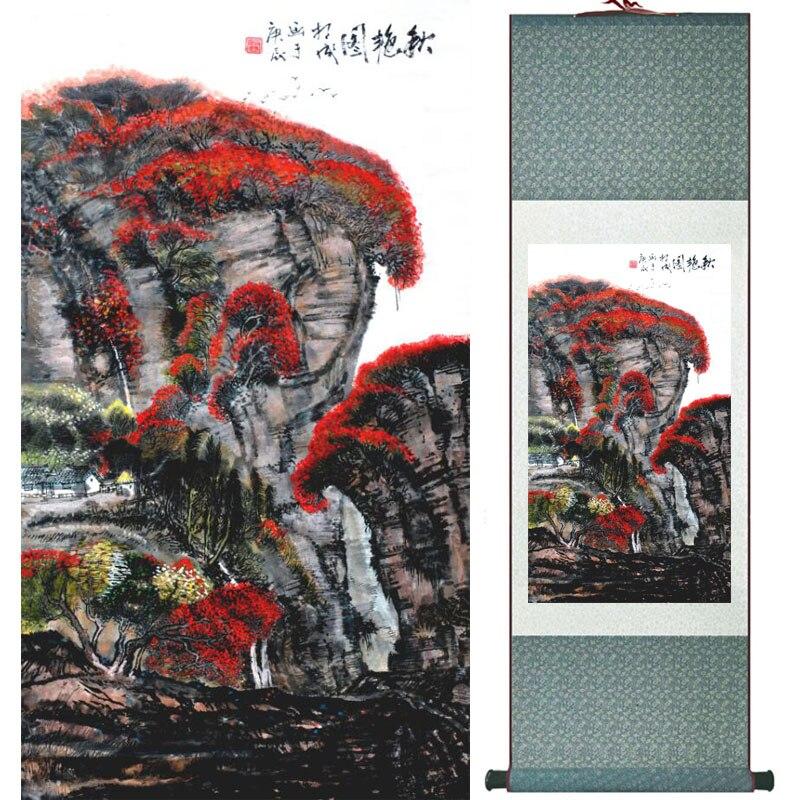 Chinese Art Scroll Painting Mountain And River Ancient Silk Picture Wall Ideas 18376-Chinese Style Finds™