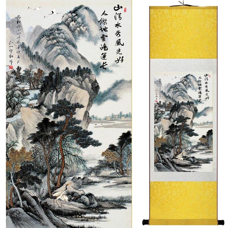 Chinese Art Scroll Painting Mountain And River Ancient Silk Picture Wall Ideas 18380-Chinese Style Finds™