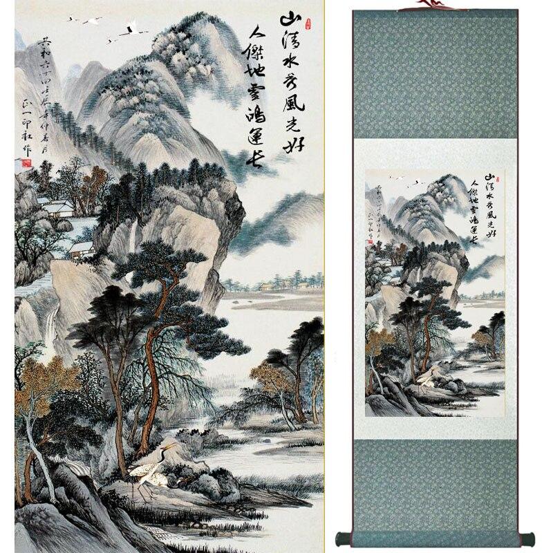 Chinese Art Scroll Painting Mountain And River Ancient Silk Picture Wall Ideas 18380-Chinese Style Finds™