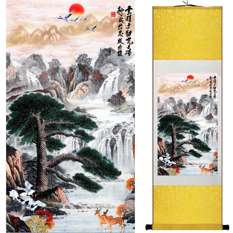 Chinese Art Scroll Painting Mountain And River Ancient Silk Picture Wall Ideas 18384-Chinese Style Finds™