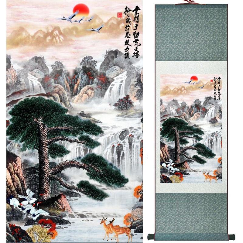 Chinese Art Scroll Painting Mountain And River Ancient Silk Picture Wall Ideas 18384-Chinese Style Finds™